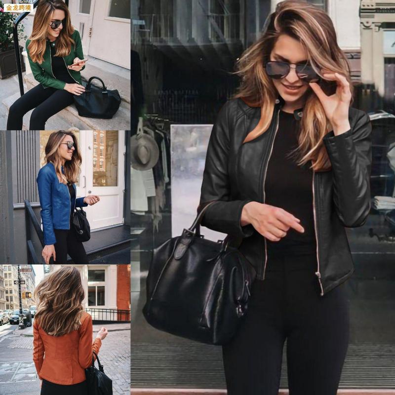

Women' Leather 2022 Women Bike Coat PU Outwear Zipper Outfit Spring Autumn WomeFashion Short Thin Female Jacket