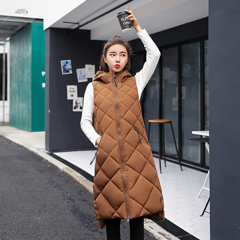 

Women's Vests Women Winter Warm Sleeveless Vest Long Down Cotton Jacket Solid Korea Hooded Padded Vests Loose Females Fashion Casual Coat 221202, Brown