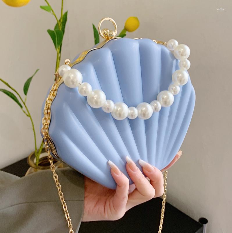 

Evening Bags Shell Shape Women Envelopes 2022 Wedding Bag Pearl Fashion With Beads Chain Party, Multicolor 2