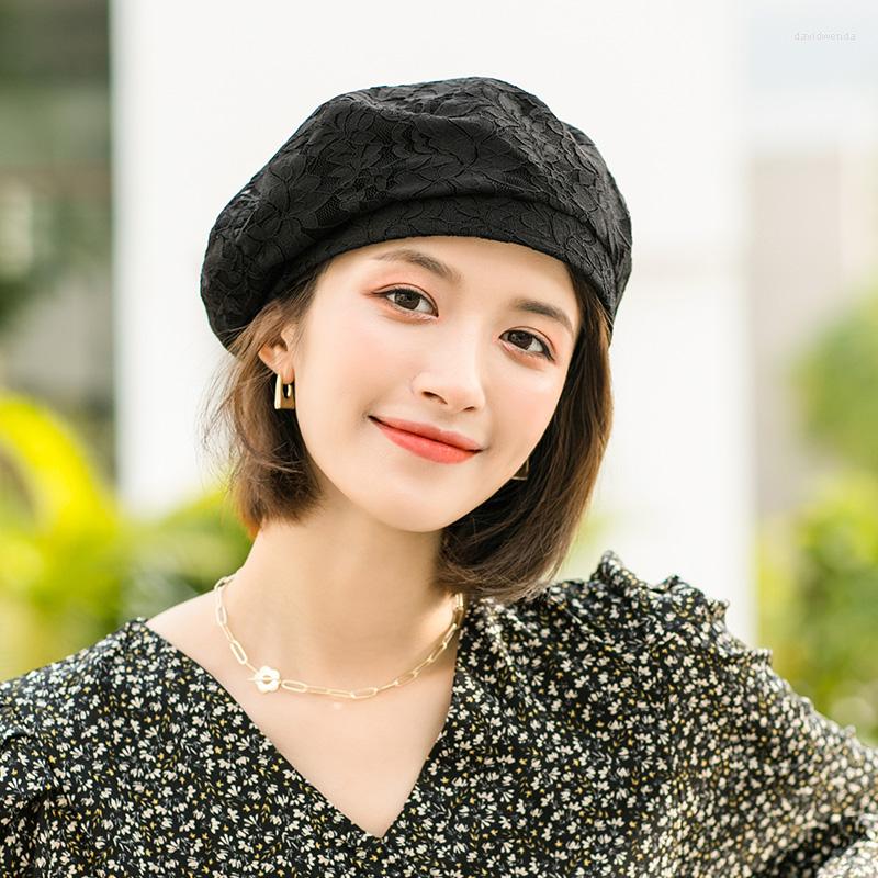 

Berets Ladies Summer Thin Breathable Retro Beret Autumn And Winter Warm Hip-hop Hat Japanese Wild Casual Pleated Lace Painter Trend, Blm-234-baise