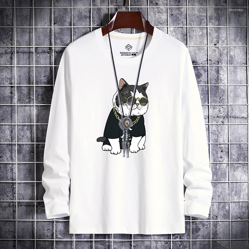 

Men' T Shirts T-shirt 2022 Fall Cotton O-neck Long-sleeved T-shirts Animal Anime Print Men Street Casual Boy Top Tees Male, Black