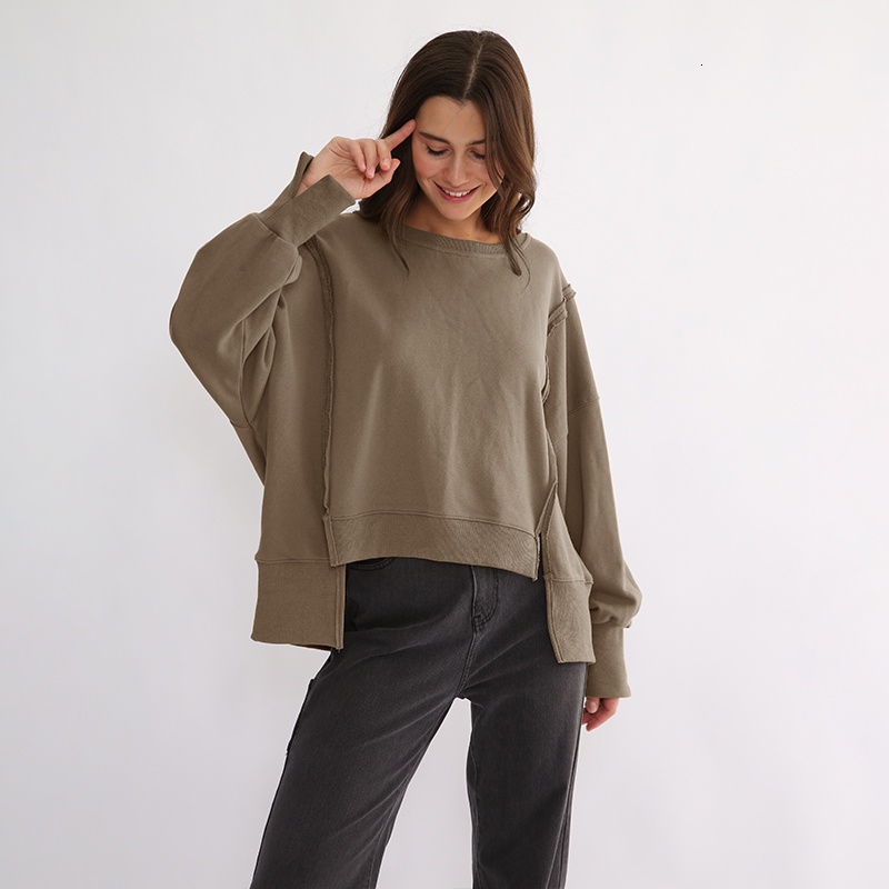 

Women's Jackets Oversized 100 Cotton Sweatshirts Long Sleeve Patchwork Open Side Streetwear Harajuku Pullovers Autumn Clothes For 221201, Green