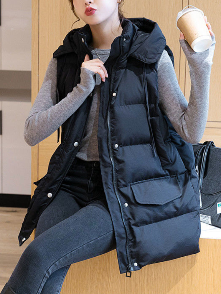

Women's Vests Women Long Vest Coat Winter Thick Warm Sleeveless Parkas Hooded Oversized Waistcoat Casual Padded Outwear Female 221202, Black