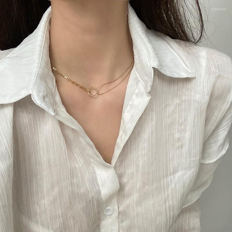 

Choker Double-layer Niche Necklace Fashion Geometric Circle Adjustable Titanium Steel Asymmetric Women