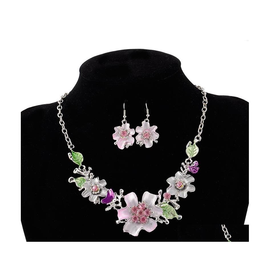 

Earrings Necklace Europe Party Casual Jewelry Set Womens Colorf Flowers Florals Necklace With Earrings Drop Delivery Sets Dh0Ep, As picture