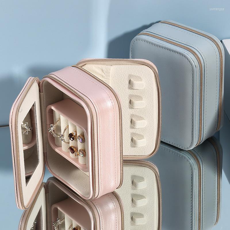 

Jewelry Pouches VoltaBox 2022 Double Cute Style Portable Box Zipper Travel Mini Mirror Bag Korea Earrings Ring Storage