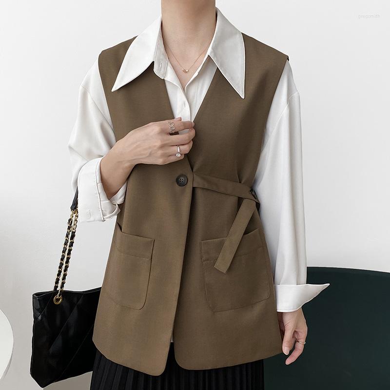 

Women's Vests 2022 Summer Women's Vest Jacket Midi Suit Loose Office Wear Working Blazer Sleeveless Elegant Drape V-Neck Korean Fashion, Black