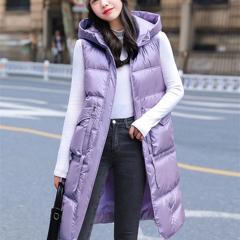 

Women's Vests Big Pockets Women Winter Vest Hooded Cotton Padded Warm Sleeveless jacket Solid Thicken Ladies Waistcoat Long csam 221202, Gray