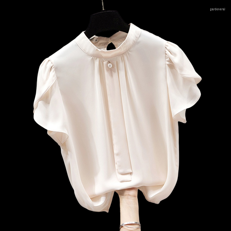 

Women' Blouses Blusas De Mujer 2022 Summer Short Sleeve Blouse Women Solid Shirts Chiffon Femme Korean Woman Clothes White Womens Tops