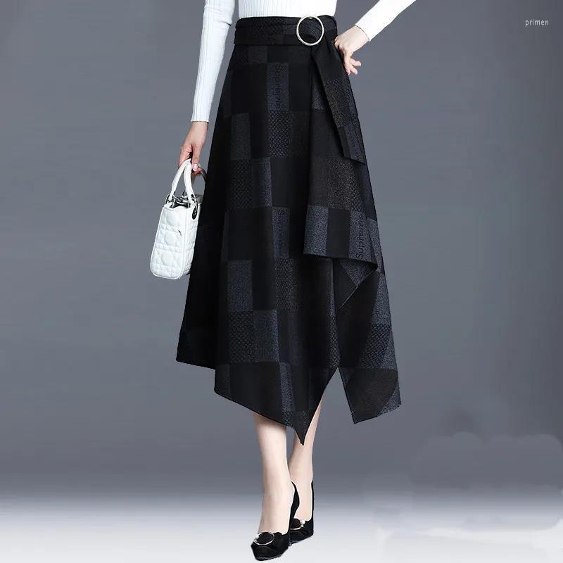 

Skirts Fashion Half-Length Skirt Spring Autumn A-Line Woolen Plaid 2022 Mid-Length Winter Loose Elegant, Black