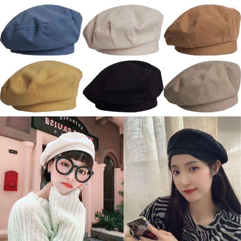 

Berets Casual Stretchable Women Girls Cotton Solid Color Cap French Style Beanie Beret Hat Artist Painter, Black