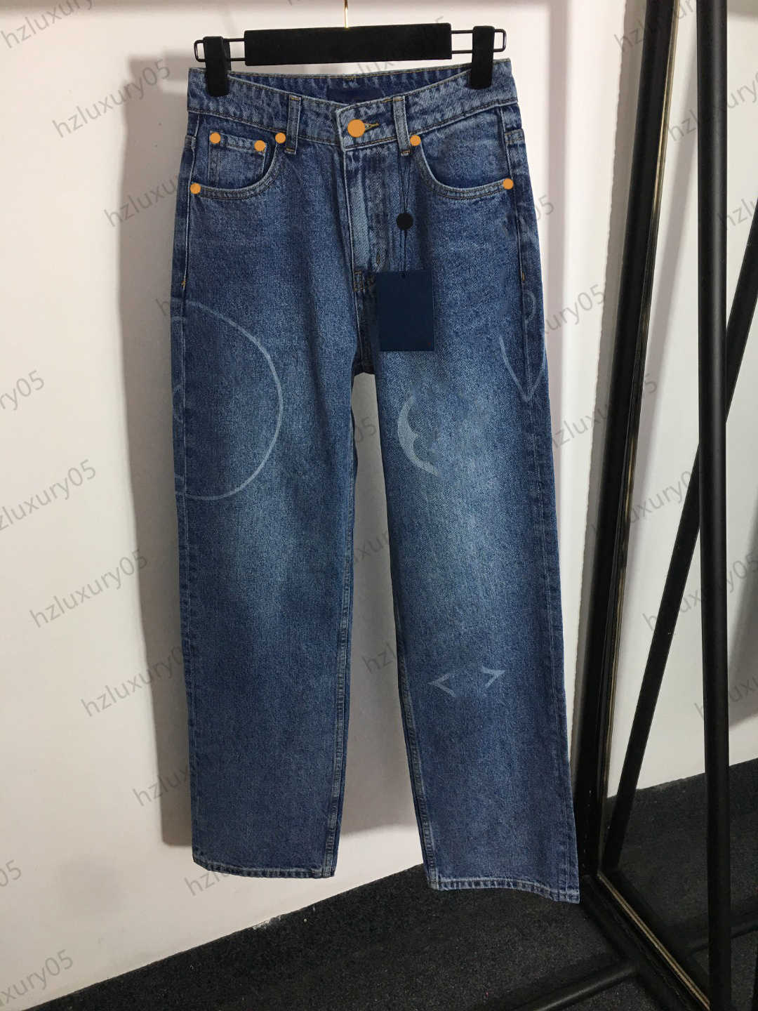

Womens Jeans Brand Classic Logo Printing Straight Denim Trousers Custom Made Buttons Loose Slimming Joker Pants Designer Luxury Women Clothing