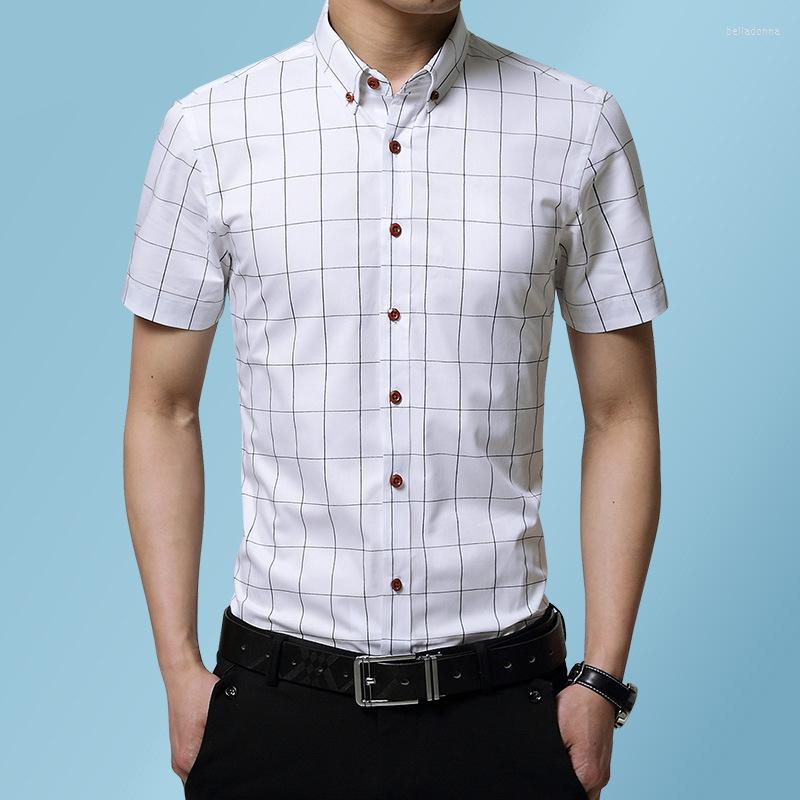 

Men's Casual Shirts Men's Short Sleeve Summer Korean Plaid T-Shirt Trend, White