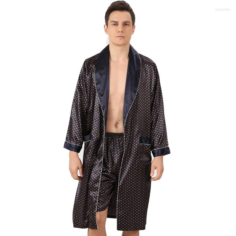 

Men's Sleepwear Large Size Print Bathrobe Shorts Sets 7XLMen Kimono Home Faux Silk Pajama Set Long Sleeve For Men Soft Cozy Bath Gown, Gold bathrobe shorts