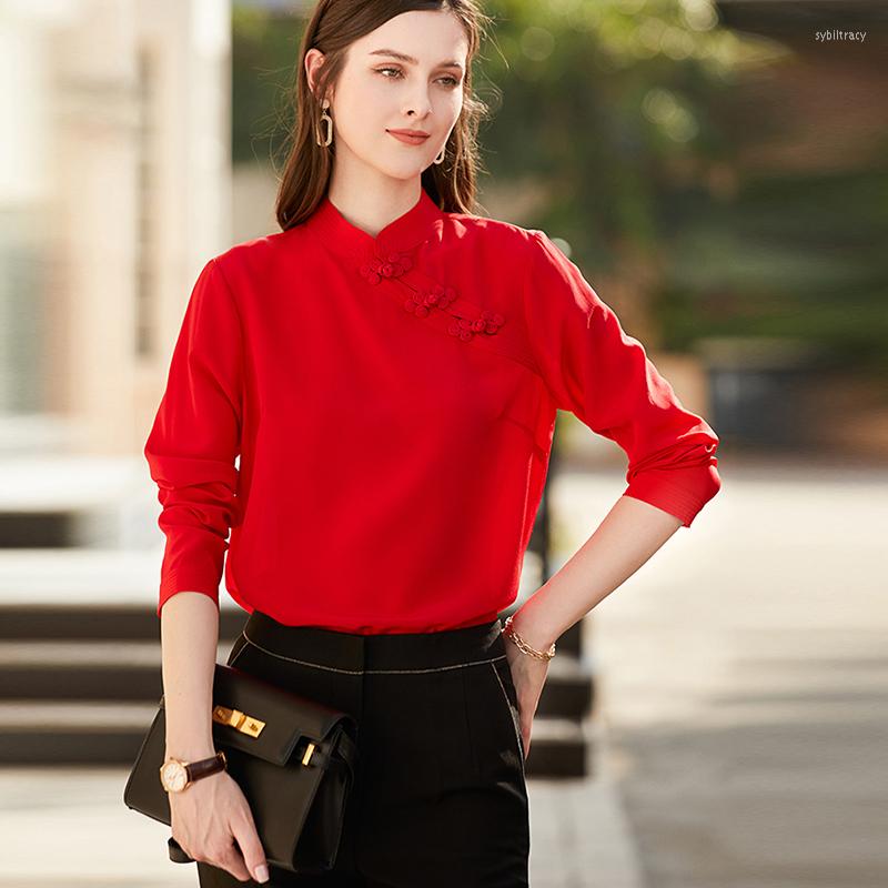 

Women' Blouses Silk Blouse Women Shirt Casual Style Solid Single-breasted Collar Long Sleeve Pullover Fashion, Picture shown