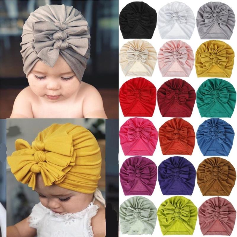 

Hats Cute Baby Headdress Candy Color Baotou Caps India Girl Multicolor Soft Turban Hat Spring Autumn Bowknot Hedging Cap, White
