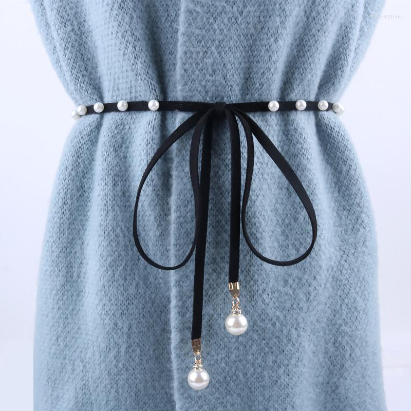 

Belts Vintage Pearl Brown For Women Fashion Female Skinny Waist Chain Belt Black Korean Ladies Luxury Strap