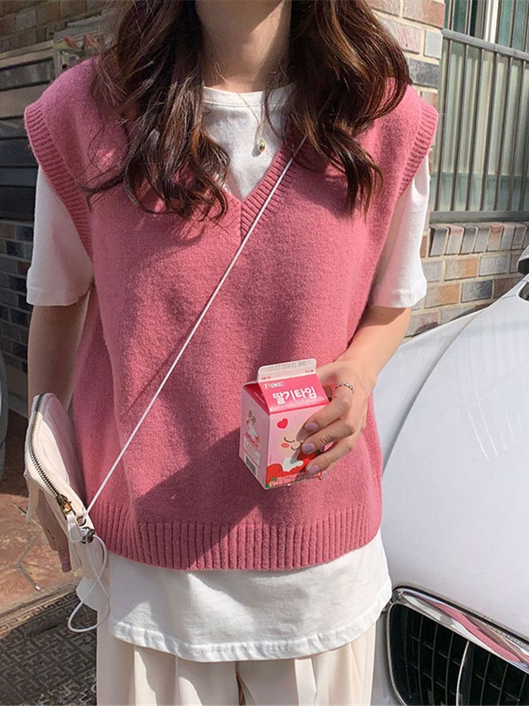 

Women' Vests Solid Women Sweater Vest Pullover Japanese Style Fresh Lovely Students High Quality Leisure Loose All Match Trendy Girls 221202, Blue