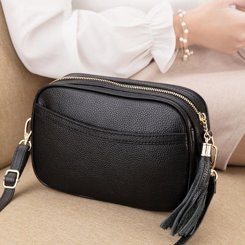 

Evening Bags Fashion Handbag Women Small Bag Genuine Leather Luxury Crossbody For Ladies Tassel Shoulder Messenger Purse, Black