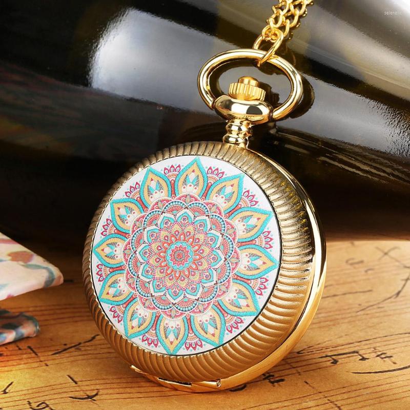 

Pocket Watches Luxury Quartz Watch Necklace Vintage Lucky Symbol Pattern Turnable Dial Fob Gold Pendant Gift For Female, Pocket watch 06