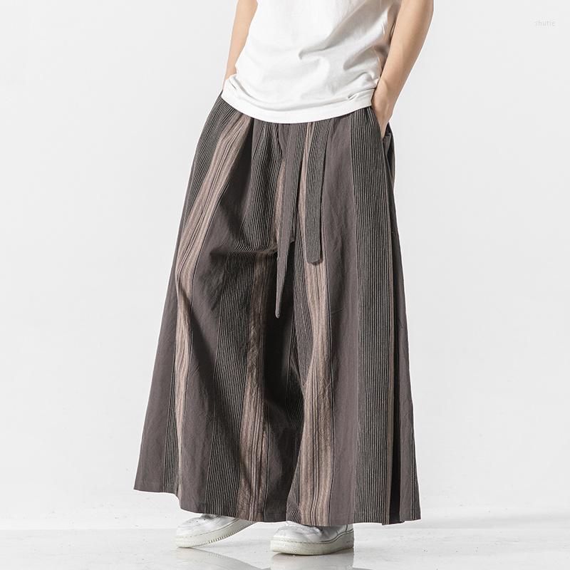 

Men's Pants MrGB Autumn Large Size Men Wide Leg Chinese Style Linen Stripe Vintage Male Trousers Designer Brand Elastic Waist, Red