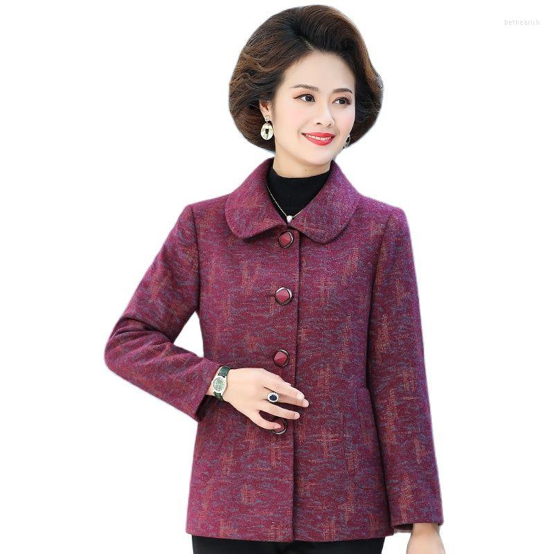 

Women's Wool 5XL Women's Woolen Coat Middle-Aged Elderly Mothers Spring Autumn Blended Jacket Female Short Outerwear Tops 2022 W887, Red
