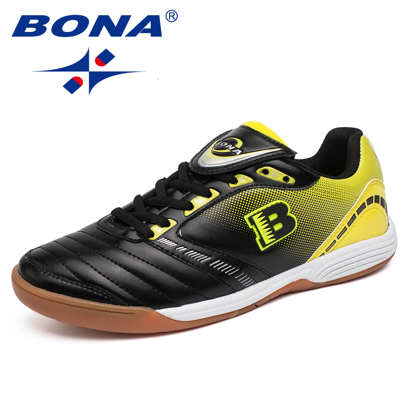 

Safety Shoes BONA Typical Style Men Soccer Indoor Professional Cow Muscle Football Action Leather Fast 221203, Black blue