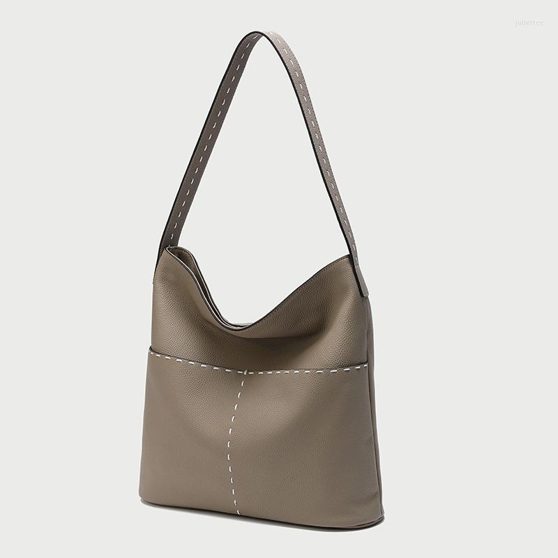 

Evening Bags Women Bag Cowhide Genuine Leather Big Casual Tote Fashion Shoulder Handbag Lady Simple Soft Messenger, Grey