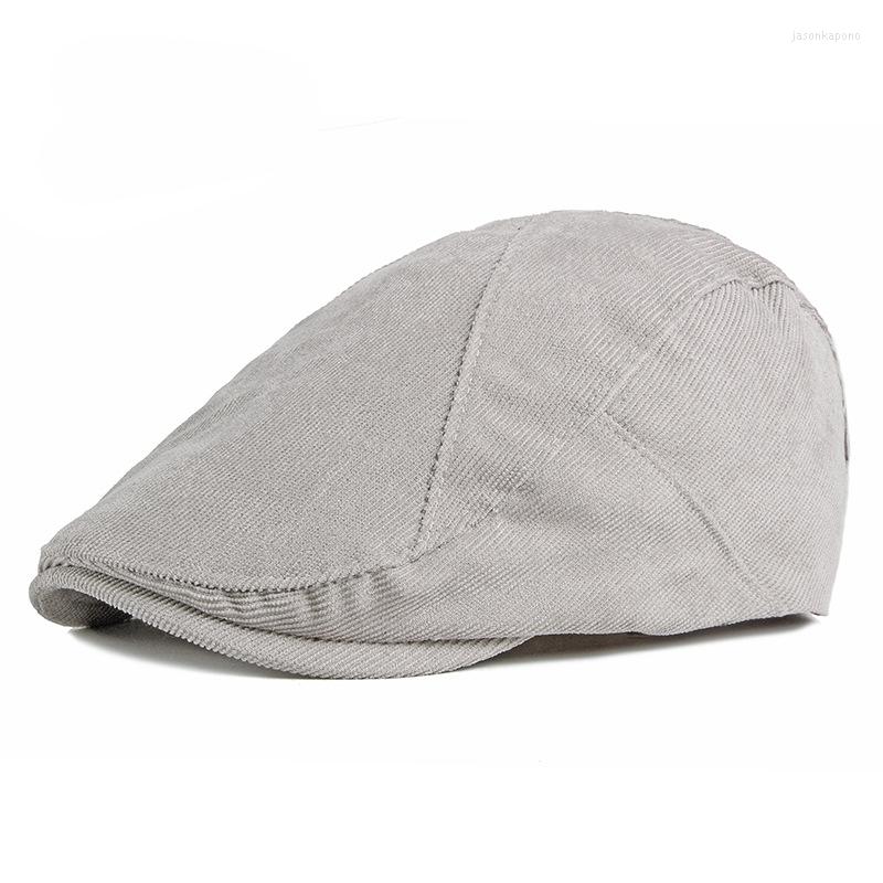 

Berets Solid Corduroy Men's Beret Spring Autumn Fashion British Retro Truck Driver's Hat Women's Casual Light Plate Forward, Black