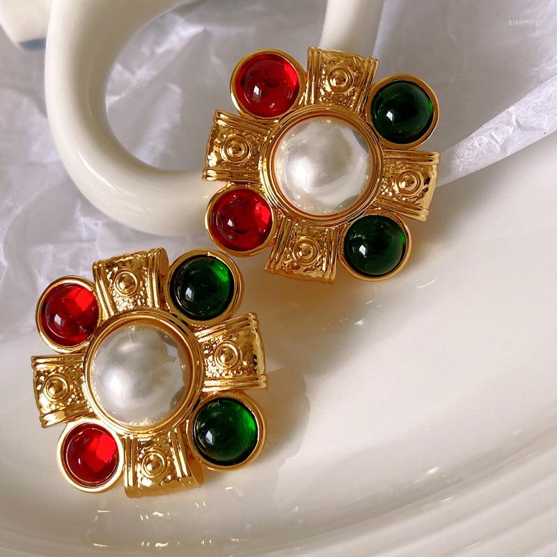 

Stud Earrings European And American Retro Court Colored Glass Gemstone