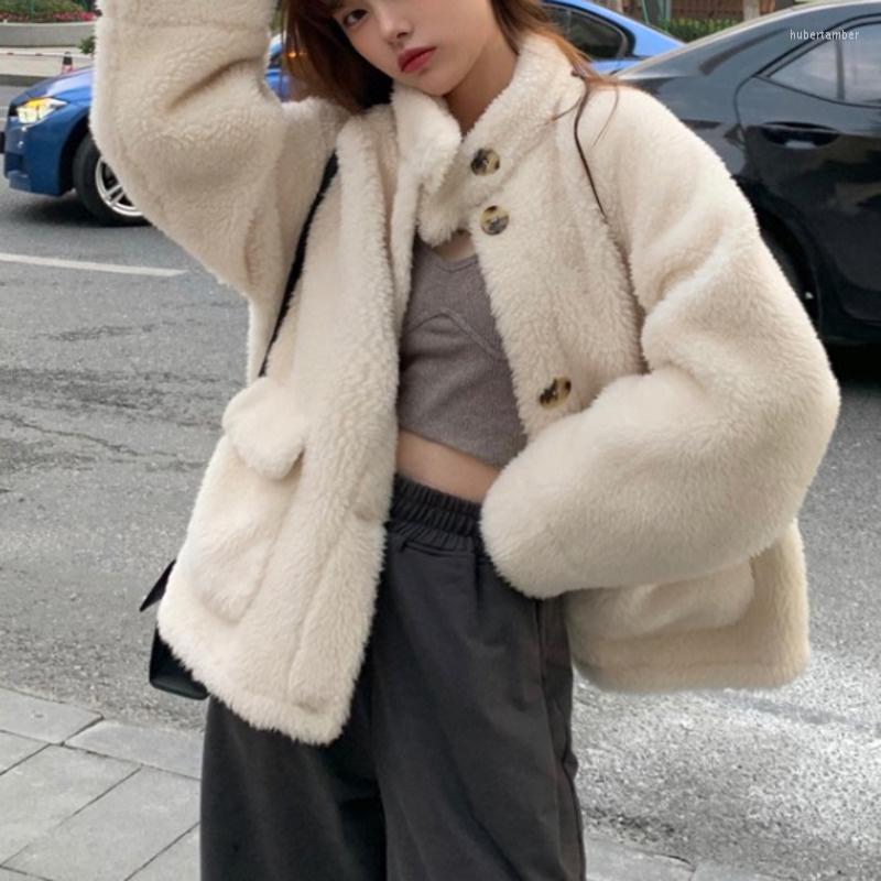 

Women's Down 2022fur Integrated Design Feeling Fluffy Coat Small Loose Lamb Wool In Winter, White