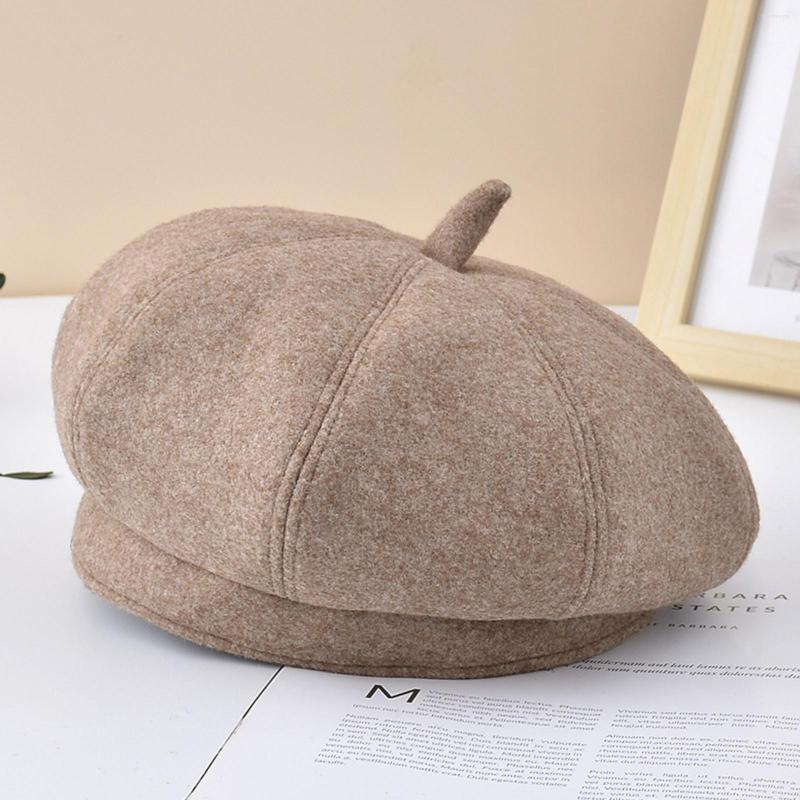 

Berets Wool Blend Plain French Winter Solid Wide Brimmed Knitted Beret Fashion Casual British Painter Hat Girls Hats, Black