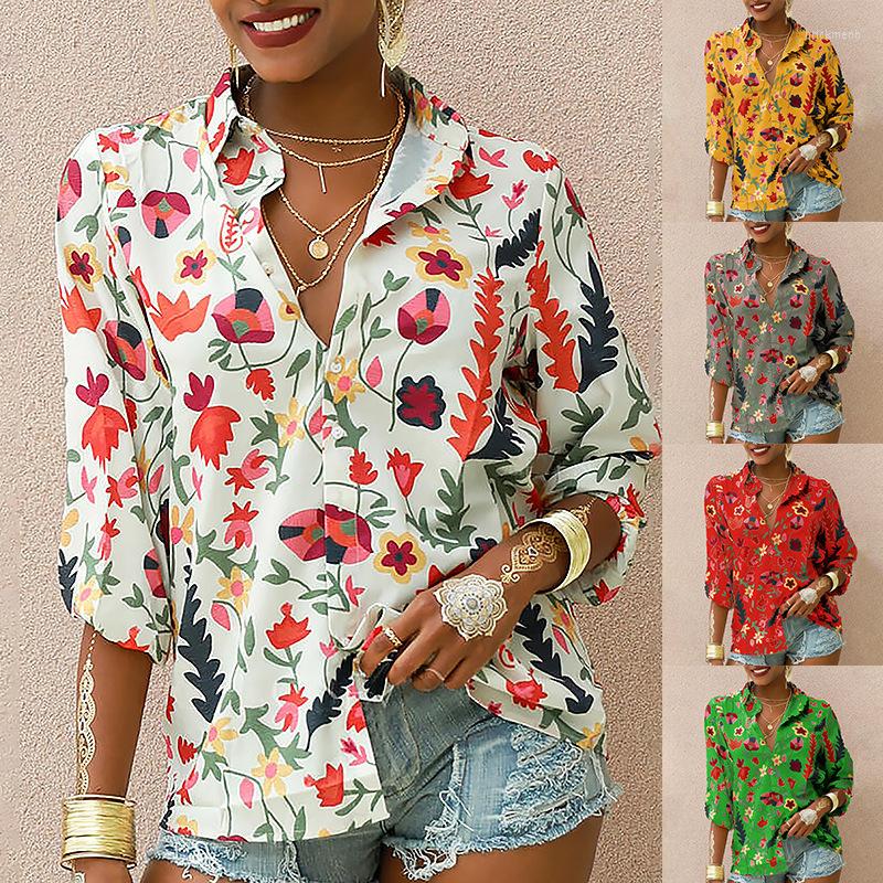 

Women' Blouses Women' Floral Long Sleeve Button Shirt 2022 Autumn Chiffon Jacket Blusas Rojas Mujer Camisa, White