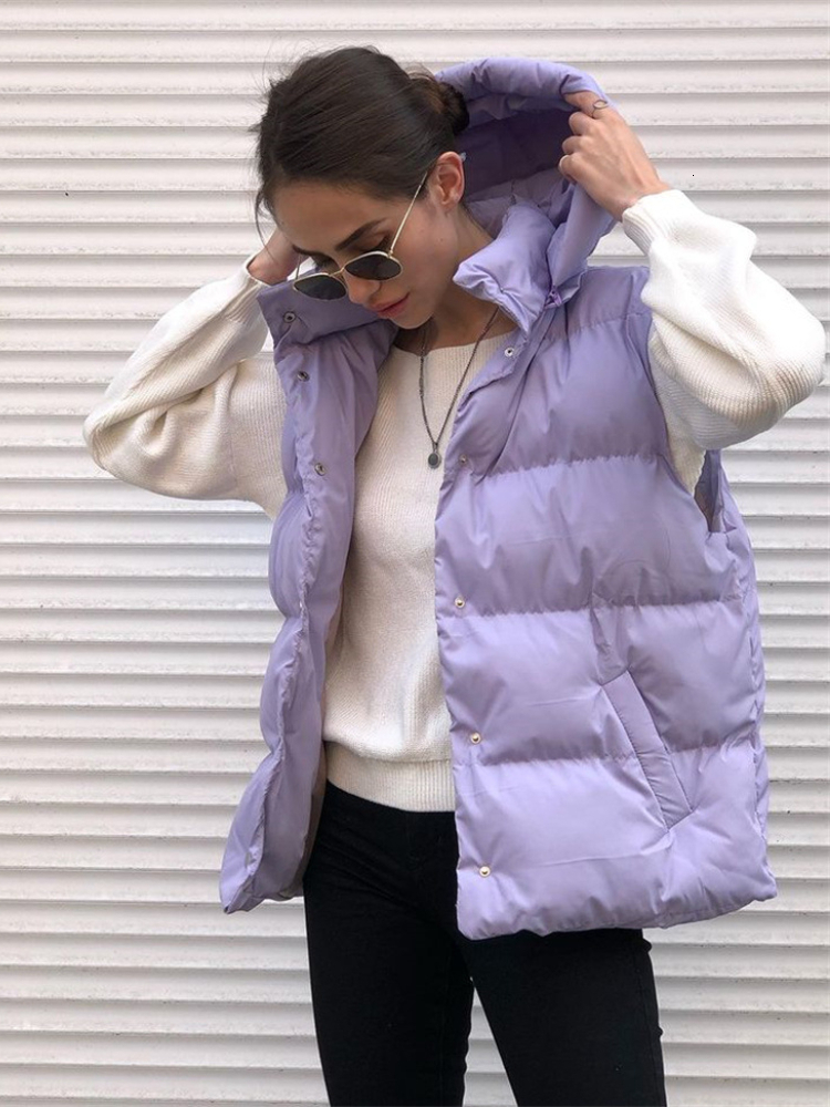 

Women' Vests In Fashion Sleeveless Jackets Single Breasted Women' Vest Loose Vests Streetwear Hooded Quilted Vest for Women Top Coats 221202, Purple
