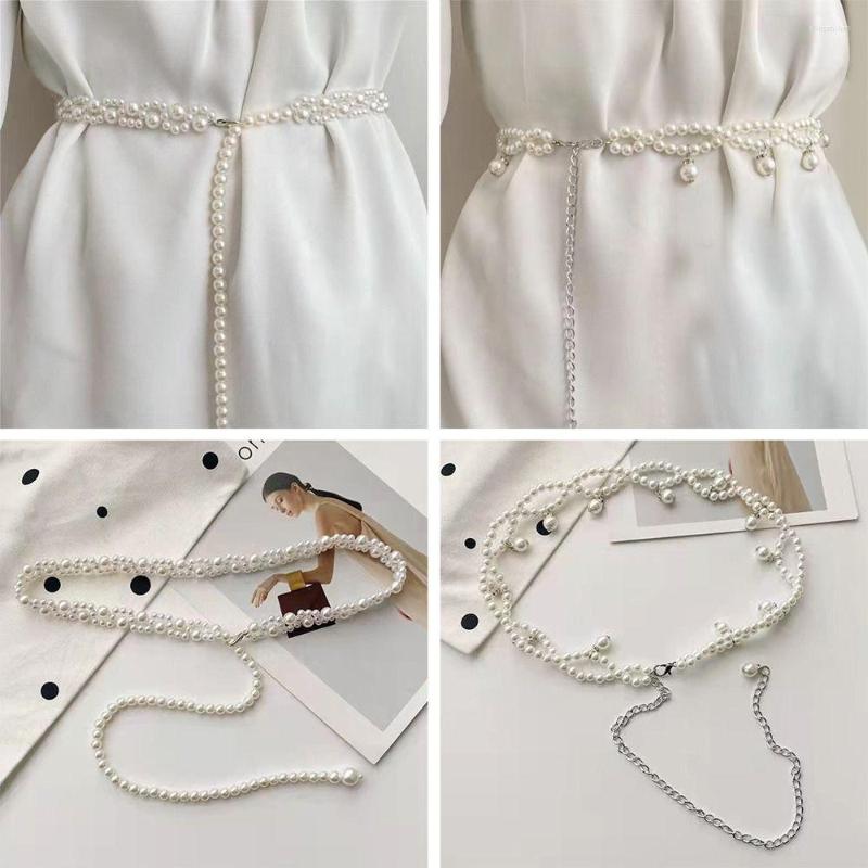 

Belts Women Wedding Waist Chain Pearl Belt Strap Slim Girdle, Black