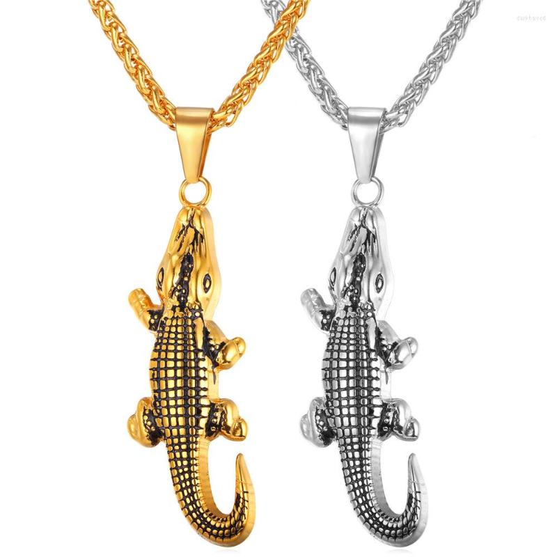 

Chains Collare Crocodile Pendant Rock Men 316L Stainless Steel Gold Color Chunky Necklace Hippie Animal Jewelry P180