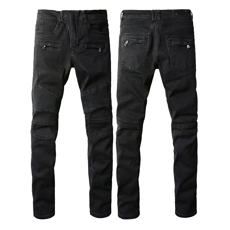 

Fashion BAL Mens Jeans Slim Fit Black Trousers for Men Cargo Zipper Pocket Pencil Pants