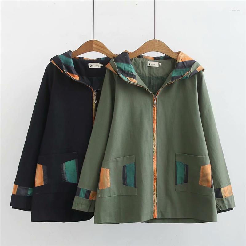 

Women's Jackets 2022 Spring Autumn Jacket Tops Women's Coats Mid-Long Loose Casual Windbreaker Hooded Short Outerwear Tooling Mother, Green