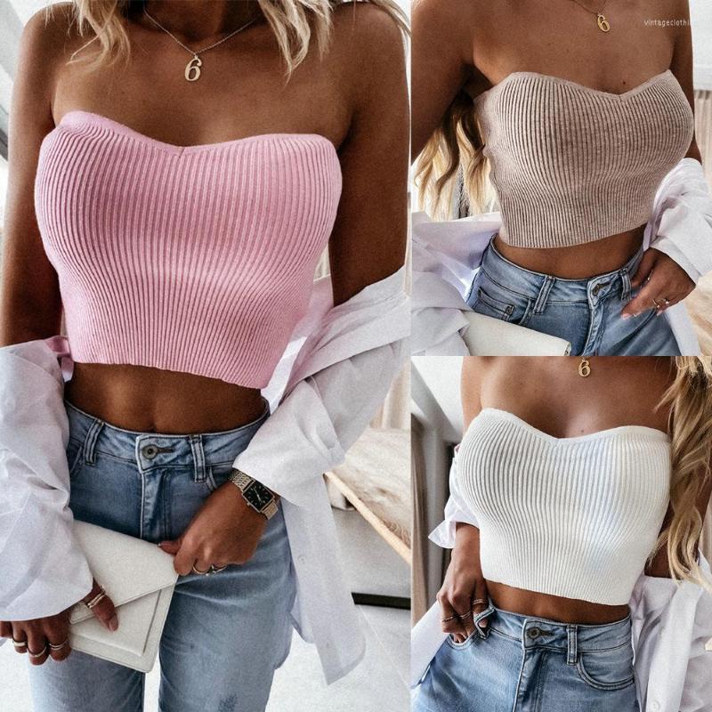 

Women' Tanks Women Top Summer Solid Color Tube Patchwork Design Sexy Sleeveless Backless V-Neck Slim Strapless For Streetwear, Beige