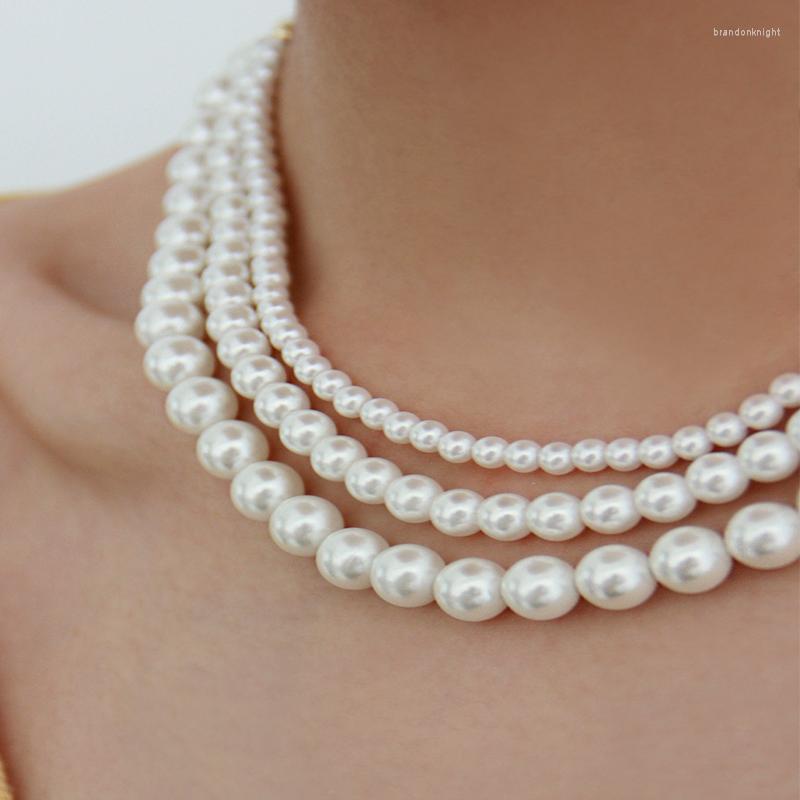 

Choker 2022 Simple Style Fashion Crystal Shell Pearl Necklace For Women Handmade Stainless Steel Silver Chain Elegant Wedding Jewelry