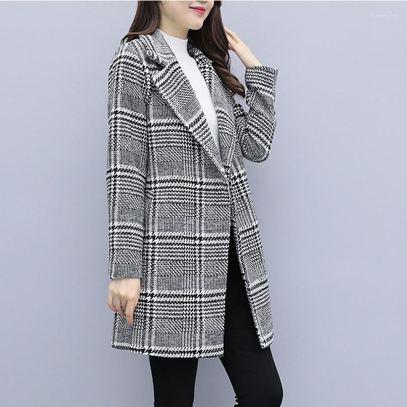 

Women' Wool 2022 Woolen Coat Women Autumn Winter Mid-Long Suit Collar Plaid Slim Blended Casual Jacket Outerwear Female 15, Photo color