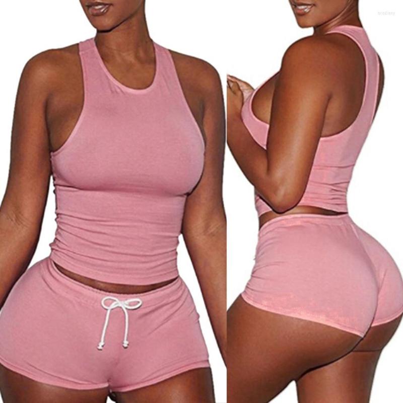 

Women' Tracksuits Women Summer Tracksuit O Neck Raceback Vest Drawstring Shorts Cotton Sports Set Spor, Green