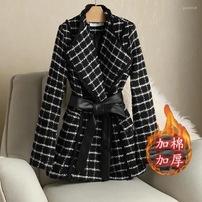 

Women' Wool 2022 Fashion Overcoat Woolen Jacket Women Autumn Winter Jackets Outerwear Black Thicken Coat Female Belt Blazer Coats