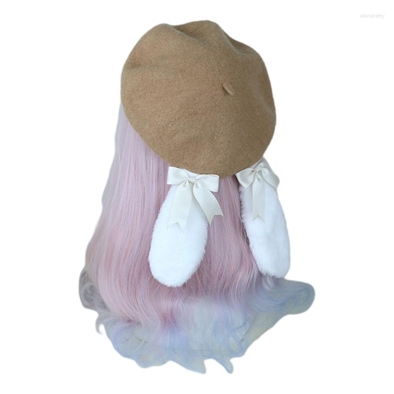

Berets Mori Girl Lolita Beret Sweet Ears Painter Hat Bow Pumpkin All-match For Women Spring Fall Winter Daily Wear F3MD, Brown