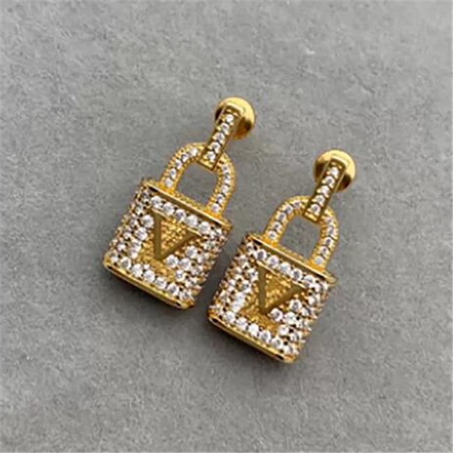 

Designer Earrings Fashion Diamond Studs Lock Letters Golden Women Party Wedding Earring Luxury Jewelry