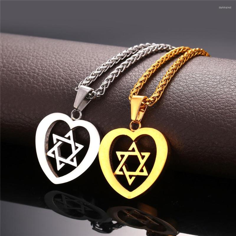 

Chains Collare Magen David Star Pendant Love Gift Gold Color Stainless Steel Heart Necklace Women Jewish Israel Jewelry P130