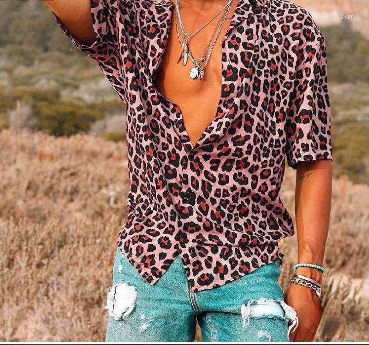 

Men' Casual Shirts LEOPARD PRINT MEN' SHIRT TOP, Gray