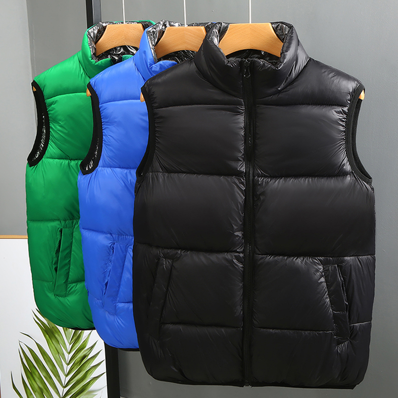 

Men's Vests Autumn Winter Men's Reversible Vests Casual Zipper Warm Puffer Jackets Stand Collar Cotton Padded Sleeveless Coats 221202, Green