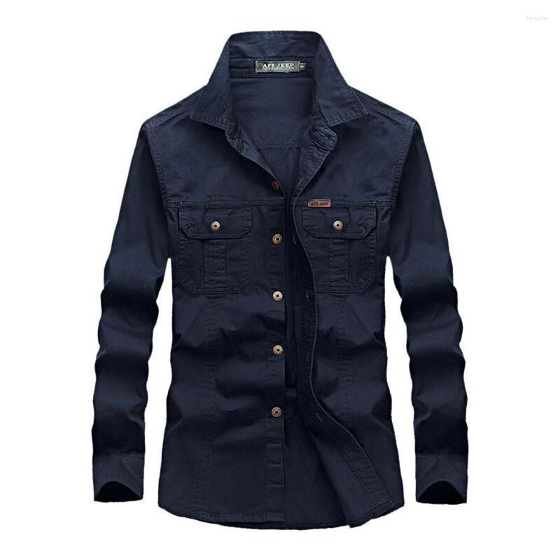 

Men's Casual Shirts Mens Pajama Romper Men's Spring And Autumn Multi-Pocket Lapel Long Sleeve Cotton Workwear Shirt Top Men, Khaki