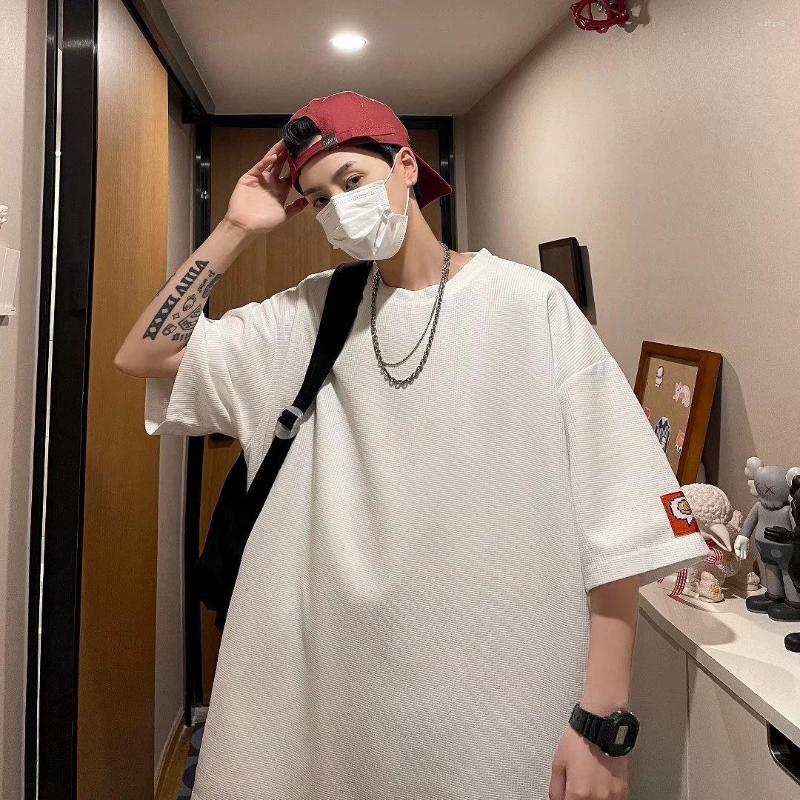 

Men's T Shirts High Quality Waffle Short Sleeve Men's Design Sense Small Fashion Brand Trend Super Loose Versatile Ins Summer T-Shirt, Black